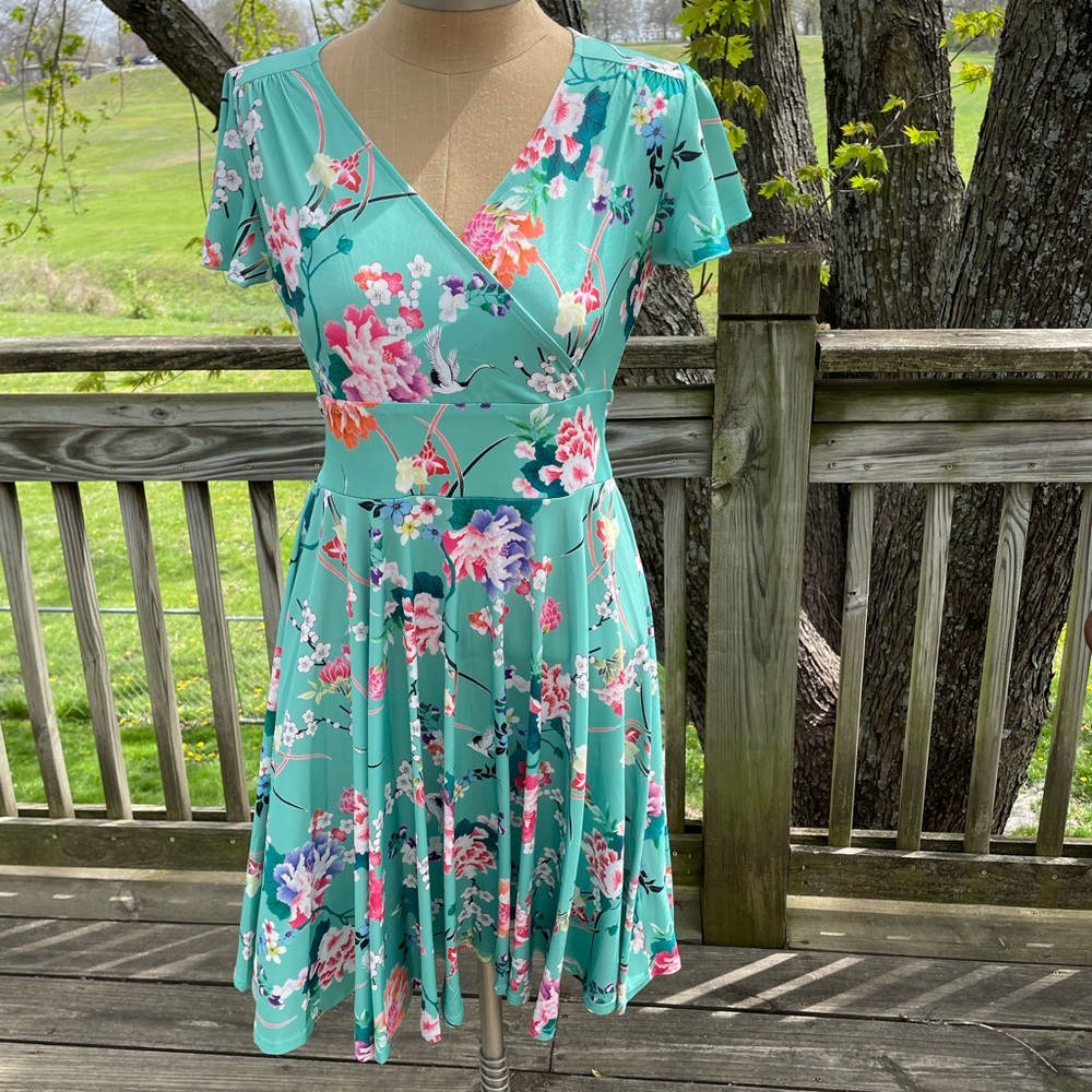 Hell Bunny Blue V-Neck Fit and Flare Midi Dress